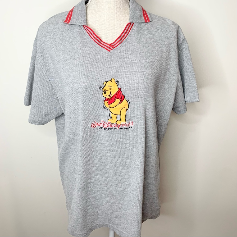 VTG Disney World Winnie The Pooh “All The Fun In The World” Embroidered Shirt XL